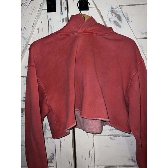 Aritzia TNA Hoodie Women's L Red Faded Oversized Crop Hooded Sweatshirt Raw Hem - Picture 3 of 12